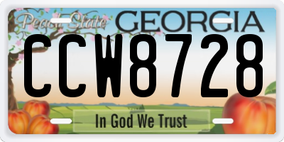 GA license plate CCW8728