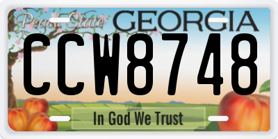 GA license plate CCW8748