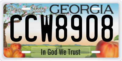 GA license plate CCW8908