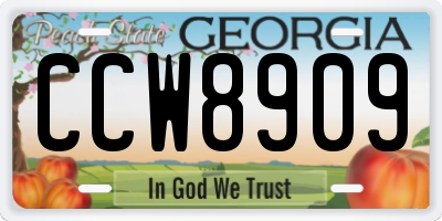 GA license plate CCW8909