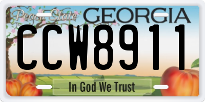 GA license plate CCW8911