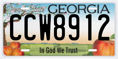 GA license plate CCW8912