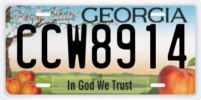 GA license plate CCW8914