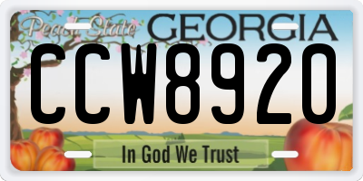 GA license plate CCW8920