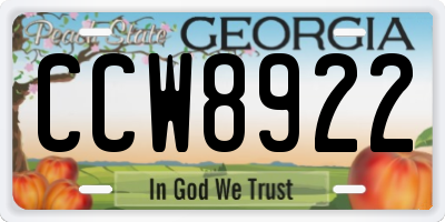 GA license plate CCW8922
