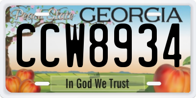 GA license plate CCW8934