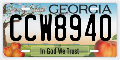GA license plate CCW8940