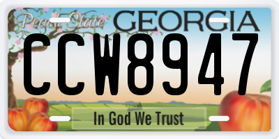 GA license plate CCW8947