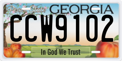 GA license plate CCW9102