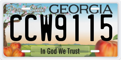 GA license plate CCW9115