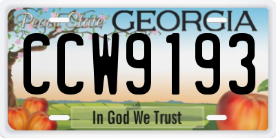 GA license plate CCW9193