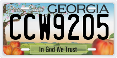 GA license plate CCW9205