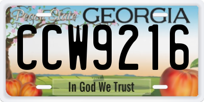 GA license plate CCW9216