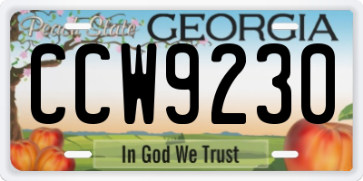 GA license plate CCW9230