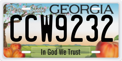 GA license plate CCW9232