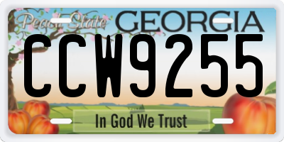 GA license plate CCW9255