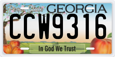GA license plate CCW9316