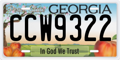 GA license plate CCW9322