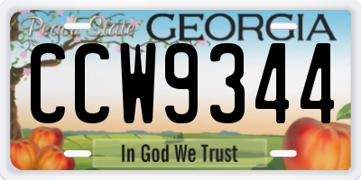 GA license plate CCW9344