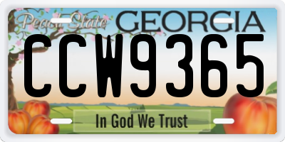 GA license plate CCW9365