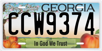GA license plate CCW9374