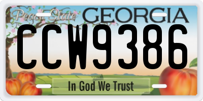GA license plate CCW9386