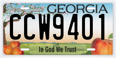 GA license plate CCW9401
