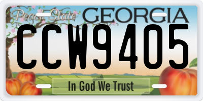 GA license plate CCW9405