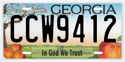 GA license plate CCW9412