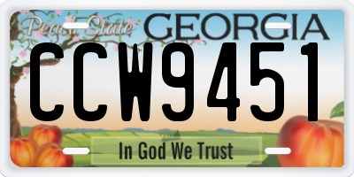 GA license plate CCW9451