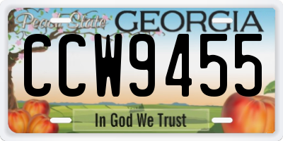 GA license plate CCW9455