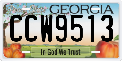 GA license plate CCW9513