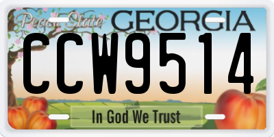 GA license plate CCW9514