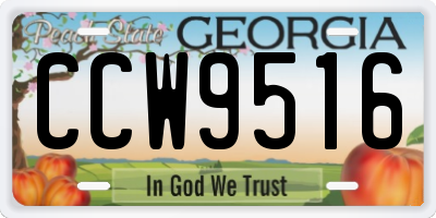 GA license plate CCW9516