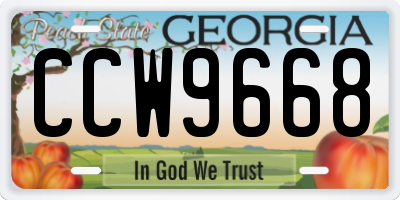 GA license plate CCW9668