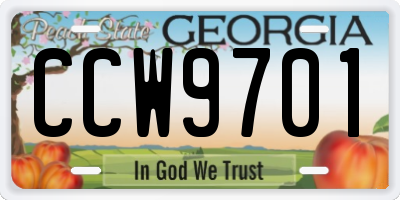 GA license plate CCW9701