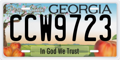 GA license plate CCW9723