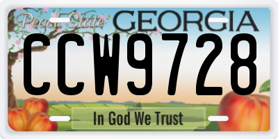 GA license plate CCW9728