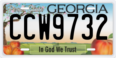GA license plate CCW9732