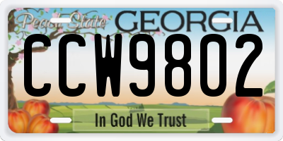 GA license plate CCW9802