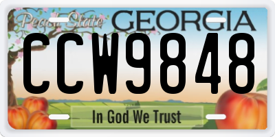 GA license plate CCW9848