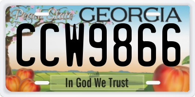 GA license plate CCW9866