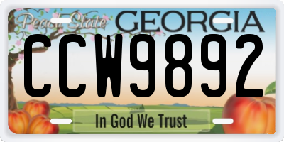 GA license plate CCW9892