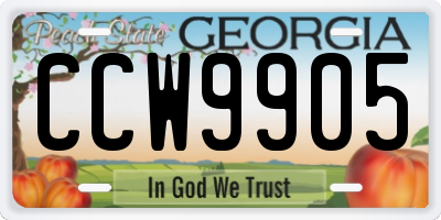 GA license plate CCW9905