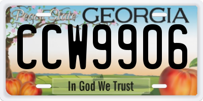 GA license plate CCW9906