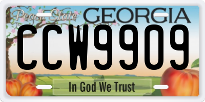 GA license plate CCW9909