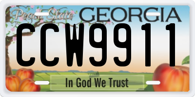 GA license plate CCW9911