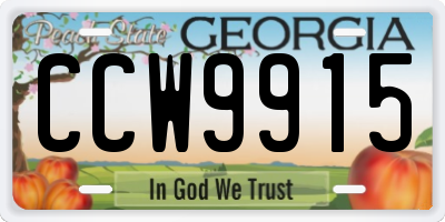 GA license plate CCW9915