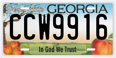 GA license plate CCW9916