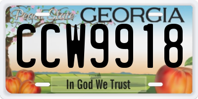 GA license plate CCW9918